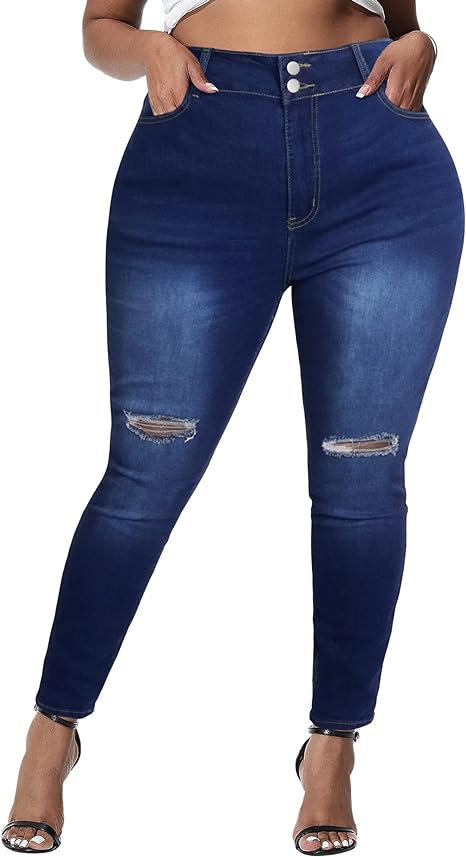 Womens Plus Size Skinny Jeans Stretchy High Waisted Ankle Jean