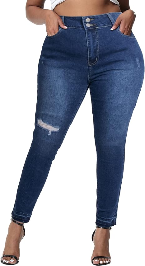 Womens Plus Size Skinny Jeans Stretchy High Waisted Ankle Jean