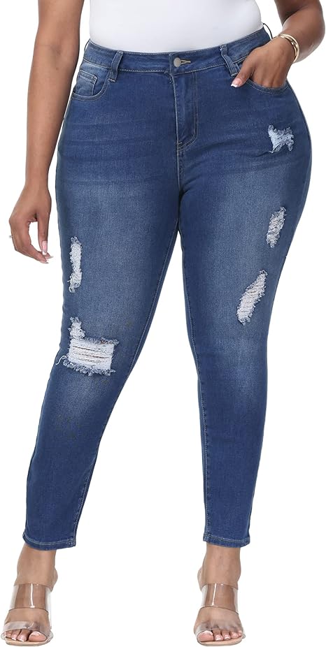 Womens Plus Size Skinny Jeans Stretchy High Waisted Ankle Jean