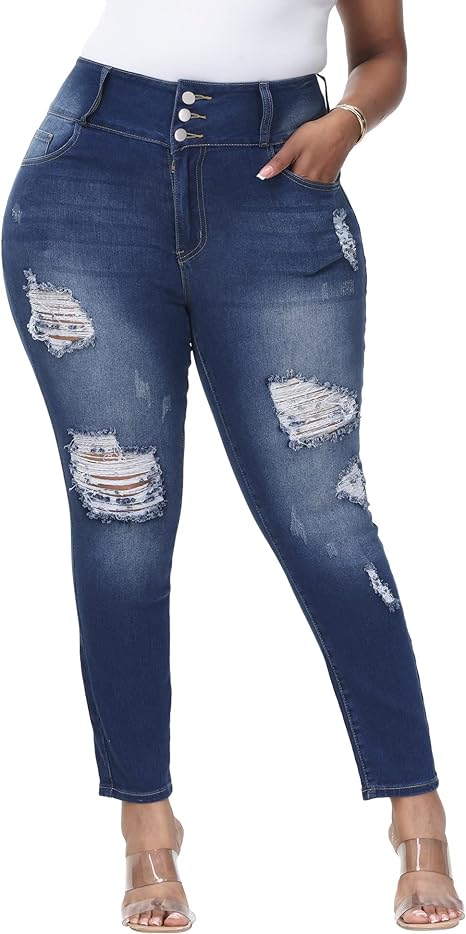 Womens Plus Size Skinny Jeans Stretchy High Waisted Ankle Jean