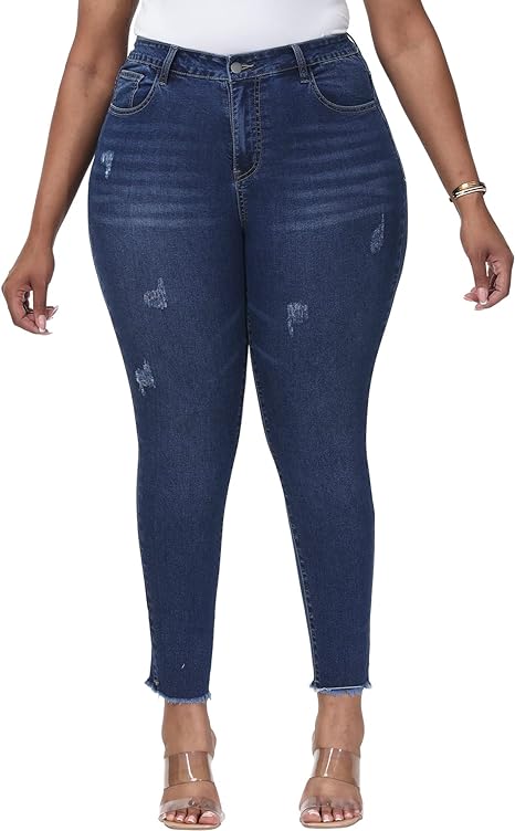 Womens Plus Size Skinny Jeans Stretchy High Waisted Ankle Jean