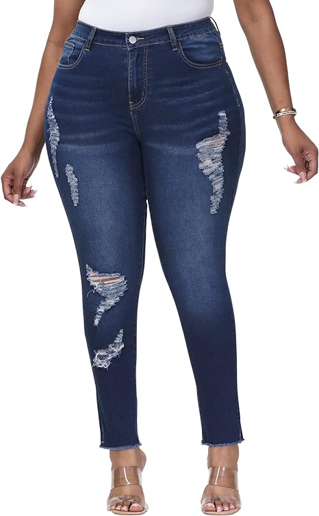 Womens Plus Size Skinny Jeans Stretchy High Waisted Ankle Jean