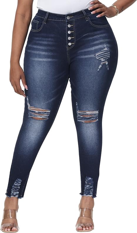 Womens Plus Size Skinny Jeans Stretchy High Waisted Ankle Jean