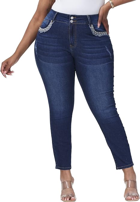 Womens Plus Size Skinny Jeans Stretchy High Waisted Ankle Jean