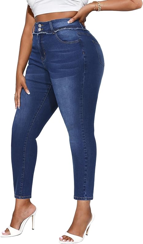 Womens Plus Size Skinny Jeans Stretchy High Waisted Ankle Jean