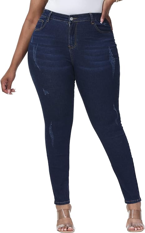 Womens Plus Size Skinny Jeans Stretchy High Waisted Ankle Jean