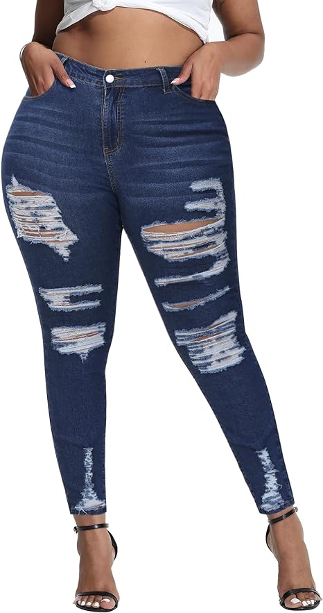 Womens Plus Size Skinny Jeans Stretchy High Waisted Ankle Jean