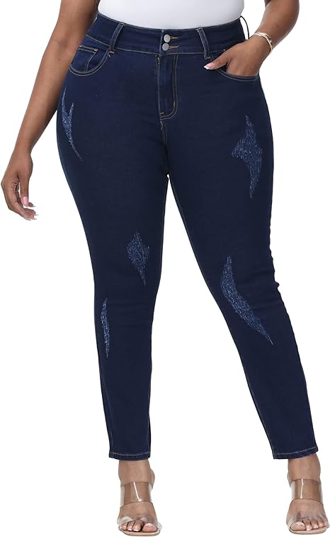 Womens Plus Size Skinny Jeans Stretchy High Waisted Ankle Jean