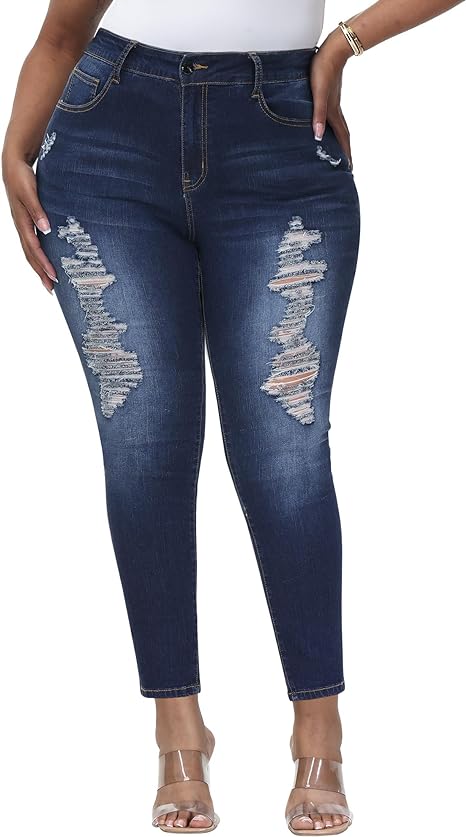 Womens Plus Size Skinny Jeans Stretchy High Waisted Ankle Jean