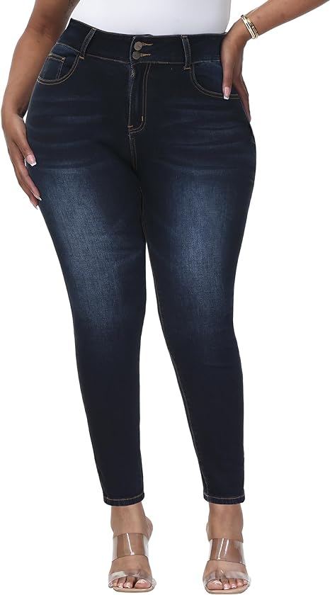 Womens Plus Size Skinny Jeans Stretchy High Waisted Classic Ankle Jean