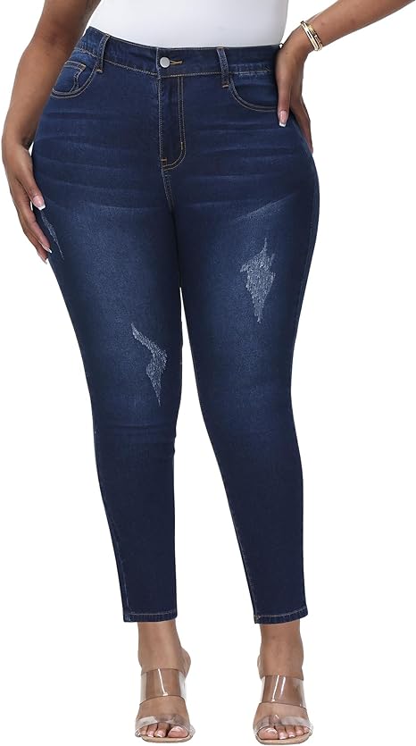 Womens Plus Size Skinny Jeans Stretchy High Waisted Ankle Jean