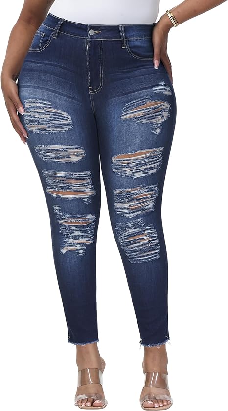 Womens Plus Size Skinny Jeans Stretchy High Waisted Ankle Jean
