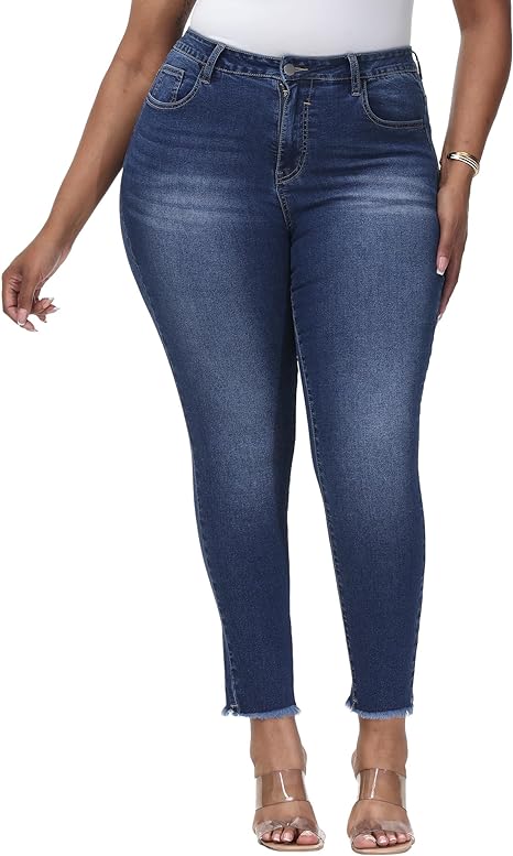 Womens Plus Size Skinny Jeans Stretchy High Waisted Classic Ankle Jean