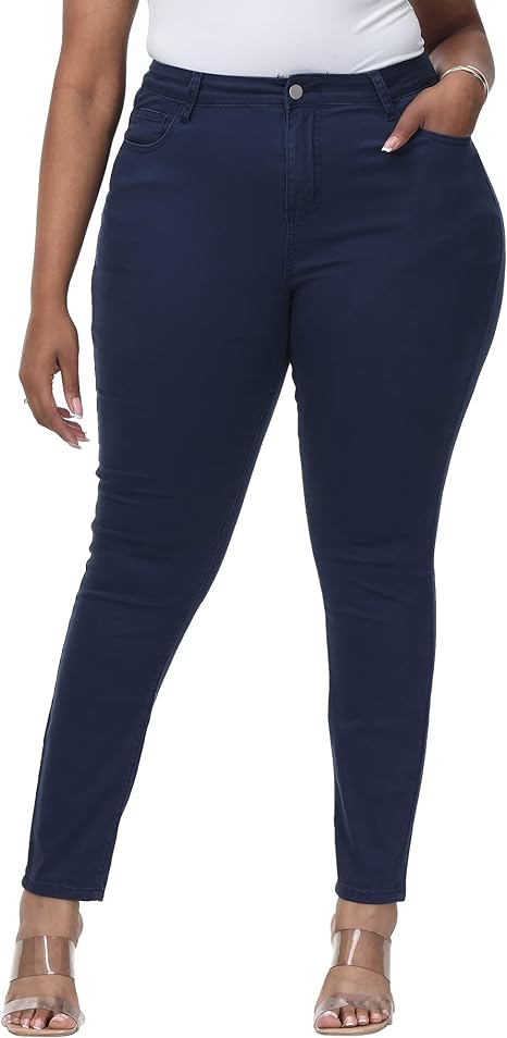 Womens Plus Size Skinny Tapered Pants Comfy Stretch High Waist Ankle Jean