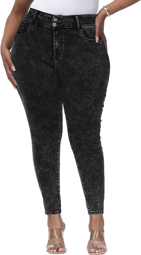 Womens Plus Size Skinny Jeans Stretchy High Waisted Classic Ankle Jean