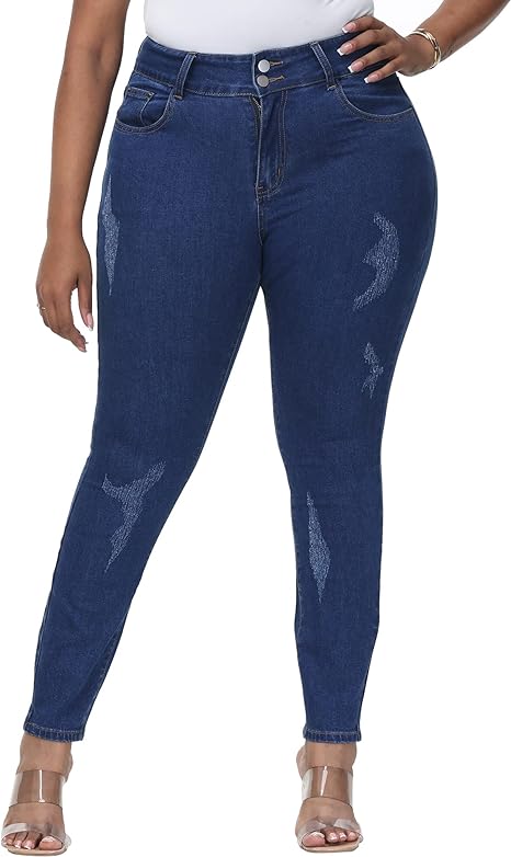 Womens Plus Size Skinny Jeans Stretchy High Waisted Ankle Jean