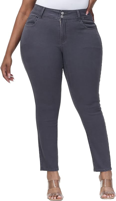 Womens Plus Size Skinny Tapered Pants Comfy Stretch High Waist Ankle Jean