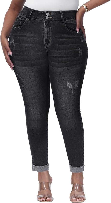 Womens Plus Size Skinny Jeans Stretchy High Waisted Ankle Jean