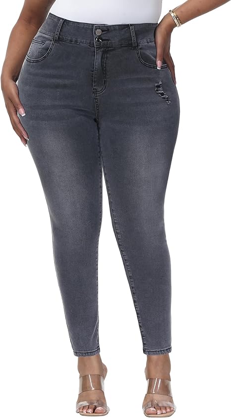 Womens Plus Size Skinny Jeans Stretchy High Waisted Classic Ankle Jean