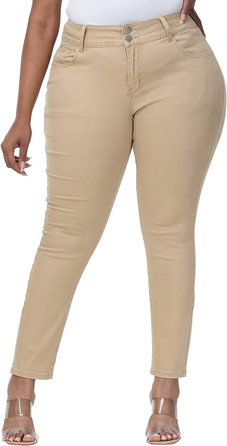 Womens Plus Size Skinny Tapered Pants Comfy Stretch High Waist Ankle Jean