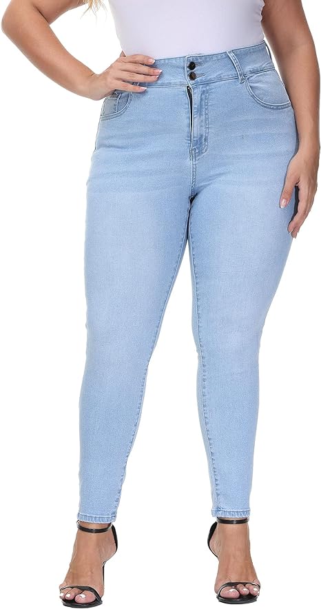 Womens Plus Size Skinny Jeans Stretchy High Waisted Ankle Jean