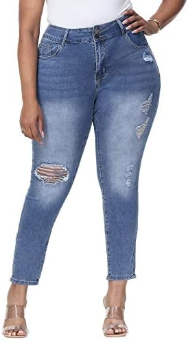 Womens Plus Size Skinny Jeans Stretchy High Waisted Ankle Jean