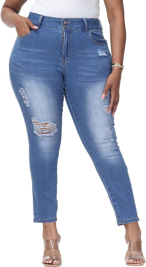 Womens Plus Size Skinny Jeans Stretchy High Waisted Ankle Jean