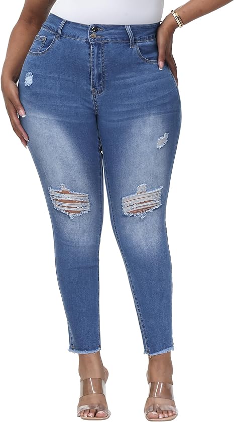 Womens Plus Size Skinny Jeans Stretchy High Waisted Ankle Jean