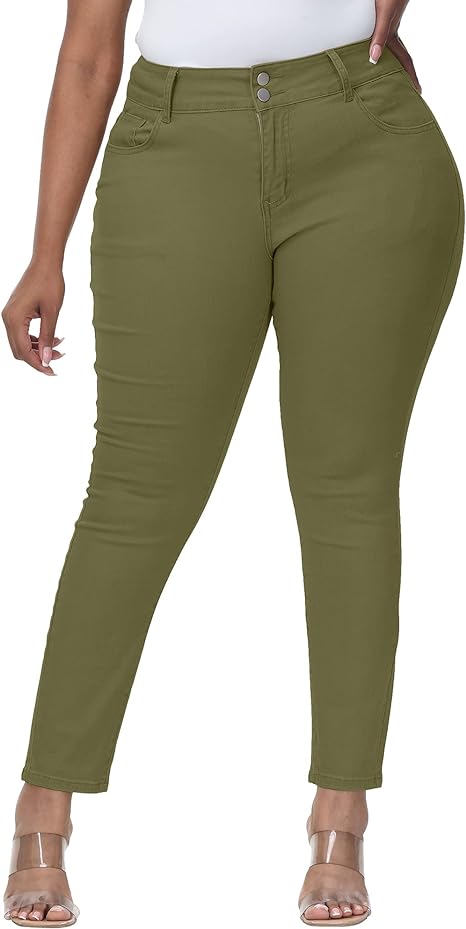 Womens Plus Size Skinny Tapered Pants Comfy Stretch High Waist Ankle Jean