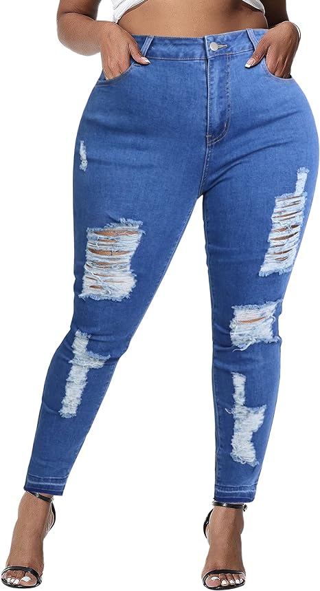 Womens Plus Size Skinny Jeans Stretchy High Waisted Ankle Jean