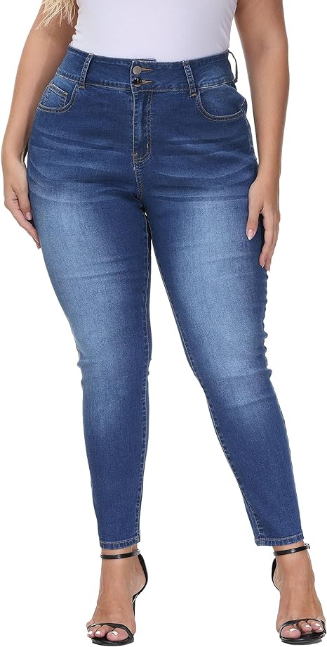 Womens Plus Size Skinny Jeans Stretchy High Waisted Ankle Jean