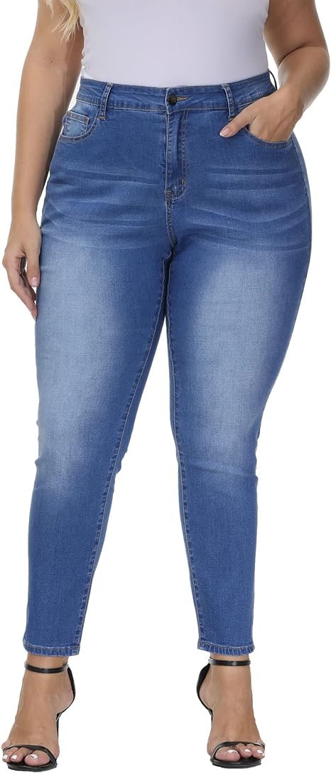 Womens Plus Size Skinny Jeans Stretchy High Waisted Ankle Jean