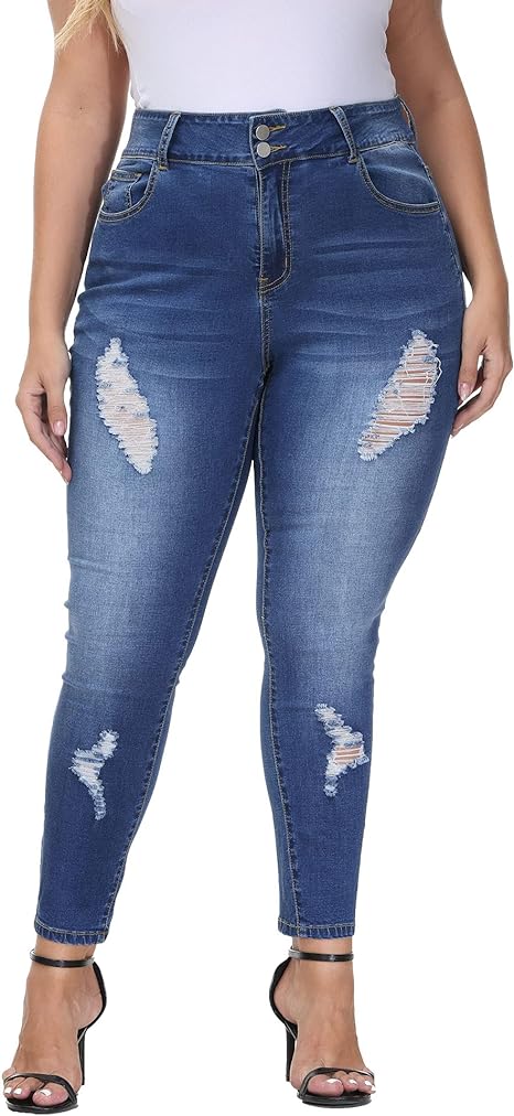 Womens Plus Size Skinny Jeans Stretchy High Waisted Ankle Jean