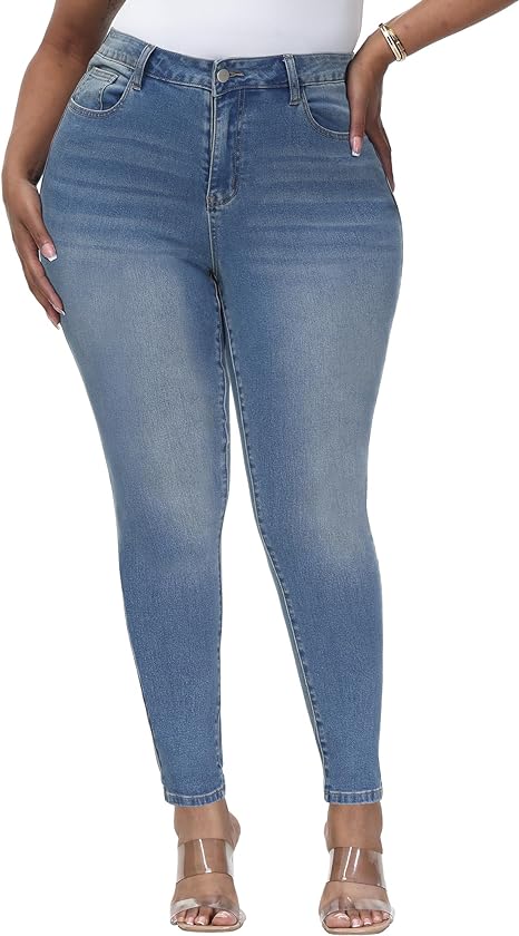 Womens Plus Size Skinny Jeans Stretchy High Waisted Classic Ankle Jean