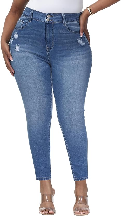 Womens Plus Size Skinny Jeans Stretchy High Waisted Ankle Jean