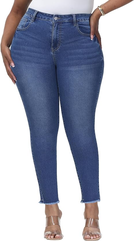 Womens Plus Size Skinny Jeans Stretchy High Waisted Classic Ankle Jean