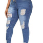 Womens Plus Size Skinny Distressed Jeans High Waisted Stretch Drawstring Ripped Denim Joggers