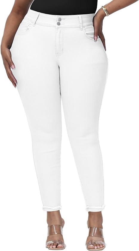 Womens Plus Size Skinny Jeans Stretchy High Waisted Ankle Jean