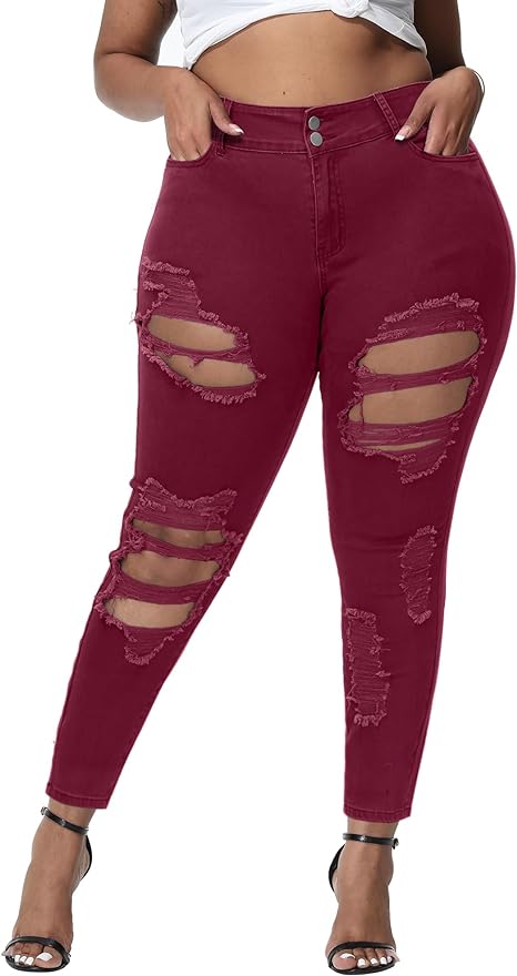 Womens Plus Size Skinny Jeans Stretchy High Waisted Ankle Jean