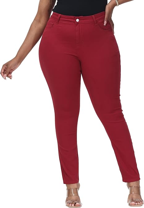 Womens Plus Size Skinny Tapered Pants Comfy Stretch High Waist Ankle Jean