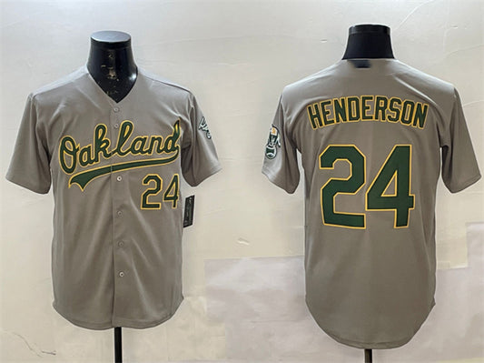 Oakland Athletics #24 Ricky Henderson Gray With Patch Stitched Baseball Jersey