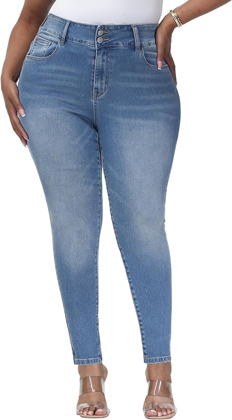 Womens Plus Size Skinny Jeans Stretchy High Waisted Classic Ankle Jean