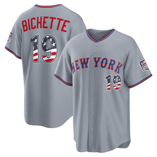New York Mets #19 Bo Bichette USA 250 Fourth of July Road Stadium Jersey - Gray Puhics