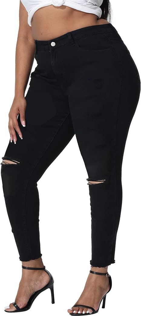 Womens Plus Size Skinny Jeans Stretchy High Waisted Ankle Jean