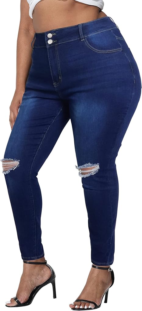 Womens Plus Size Skinny Jeans Stretchy High Waisted Ankle Jean