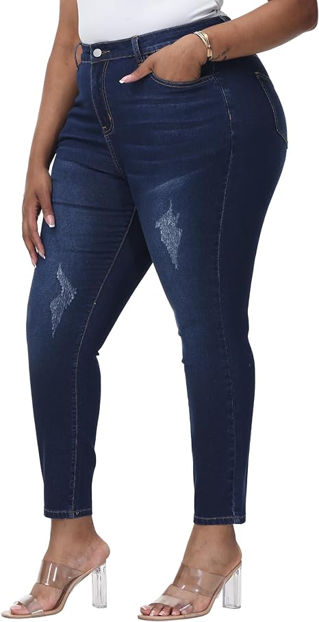 Womens Plus Size Skinny Jeans Stretchy High Waisted Ankle Jean