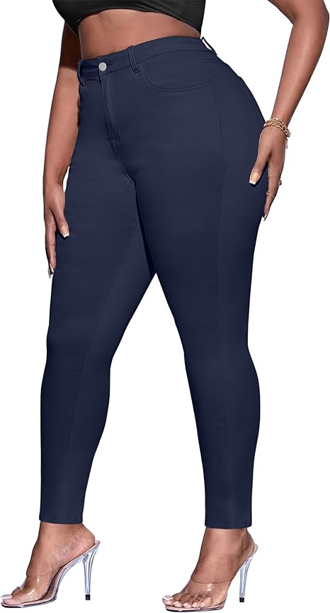 Womens Plus Size Skinny Tapered Pants Comfy Stretch High Waist Ankle Jean