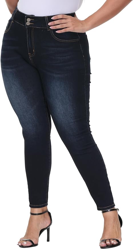 Womens Plus Size Skinny Jeans Stretchy High Waisted Classic Ankle Jean