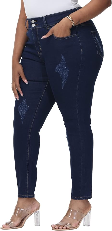 Womens Plus Size Skinny Jeans Stretchy High Waisted Ankle Jean