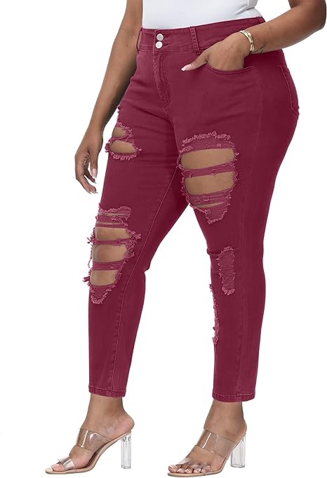 Womens Plus Size Skinny Jeans Stretchy High Waisted Ankle Jean